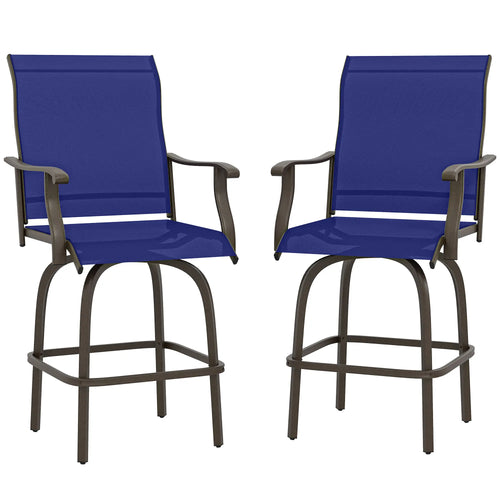 Swivel Bar Stools Set Of 2, Steel Frame, Navy Blue