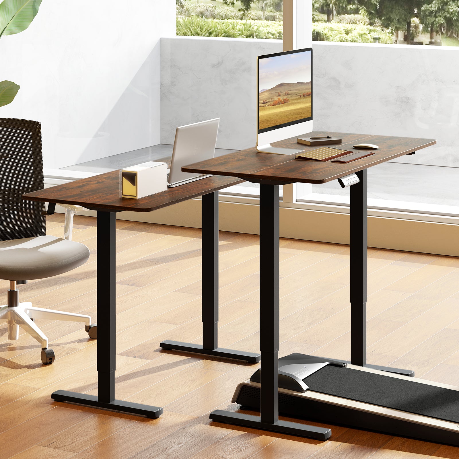 48 Inch x 24 Inch Ergonomic Electric Standing Desk with 3 Memory Settings for Home Office, Rustic Brown Standing Desks at Gallery Canada
