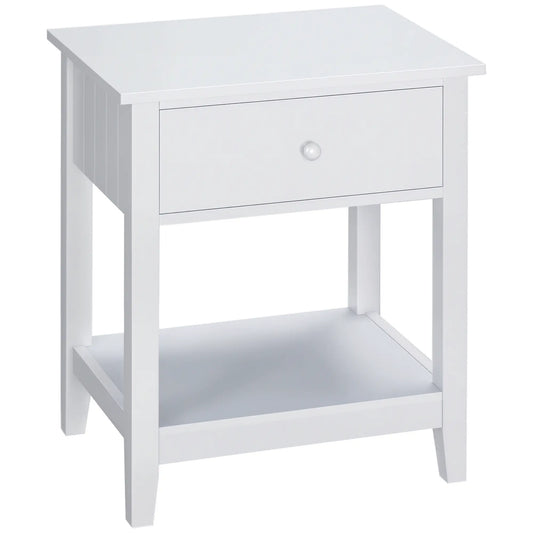 Modern Nightstand, Small End Table with Drawer, Storage Shelf, White Side Tables White at Gallery Canada