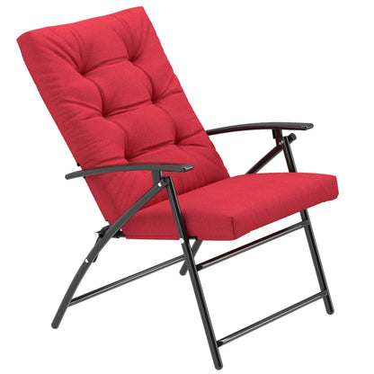 Foldable Lounge Chair, Fabric Recliner, Outdoor Lounger with Armrest, Metal Frame, Red Patio Chairs at Gallery Canada