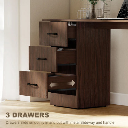 55 Inch Computer Desk, 3-Tier Shelves, 3 Reversible Drawers, Walnut Computer Desks at Gallery Canada
