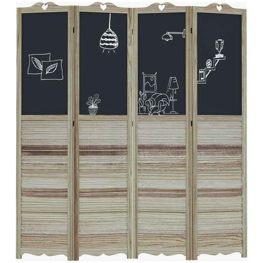 4-Panel Room Divider Screen with Chalkboard, 5.6 Ft Folding Wall Partition for Bedroom, Home Office, Distressed White - Gallery Canada