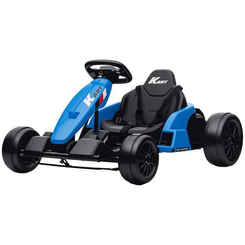 24V Electric Go Kart, Dual 150W Motors, Adjustable Seat, 11.2MPH, Blue
