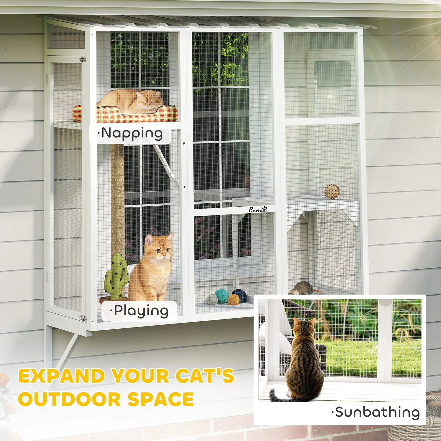 Wooden Catio Outdoor, Cat Window Box Enclosure, White Outdoor Cat Enclosures at Gallery Canada