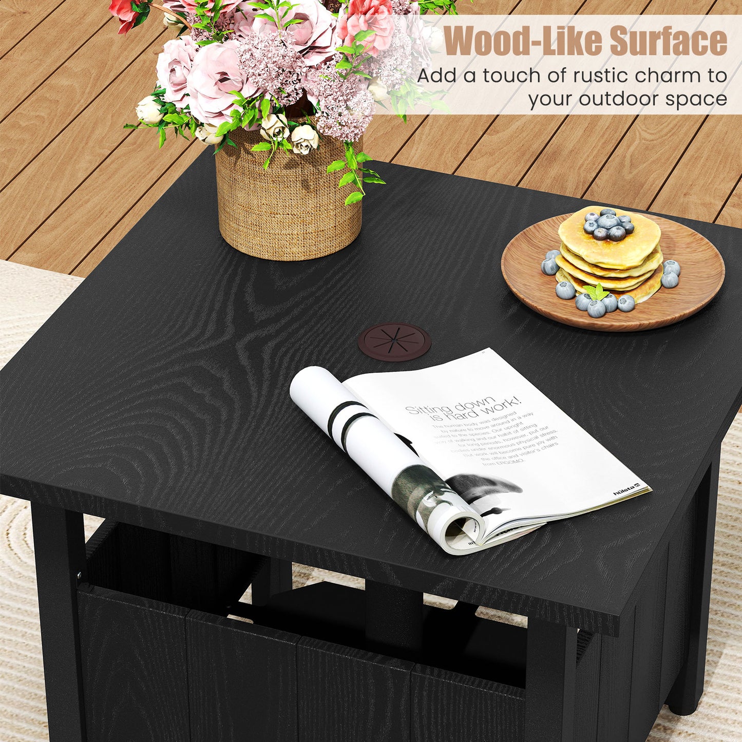 Outdoor Side Table with 1.89" Umbrella Hole Patio Umbrella Table Base Stand, Black Patio Coffee Tables at Gallery Canada