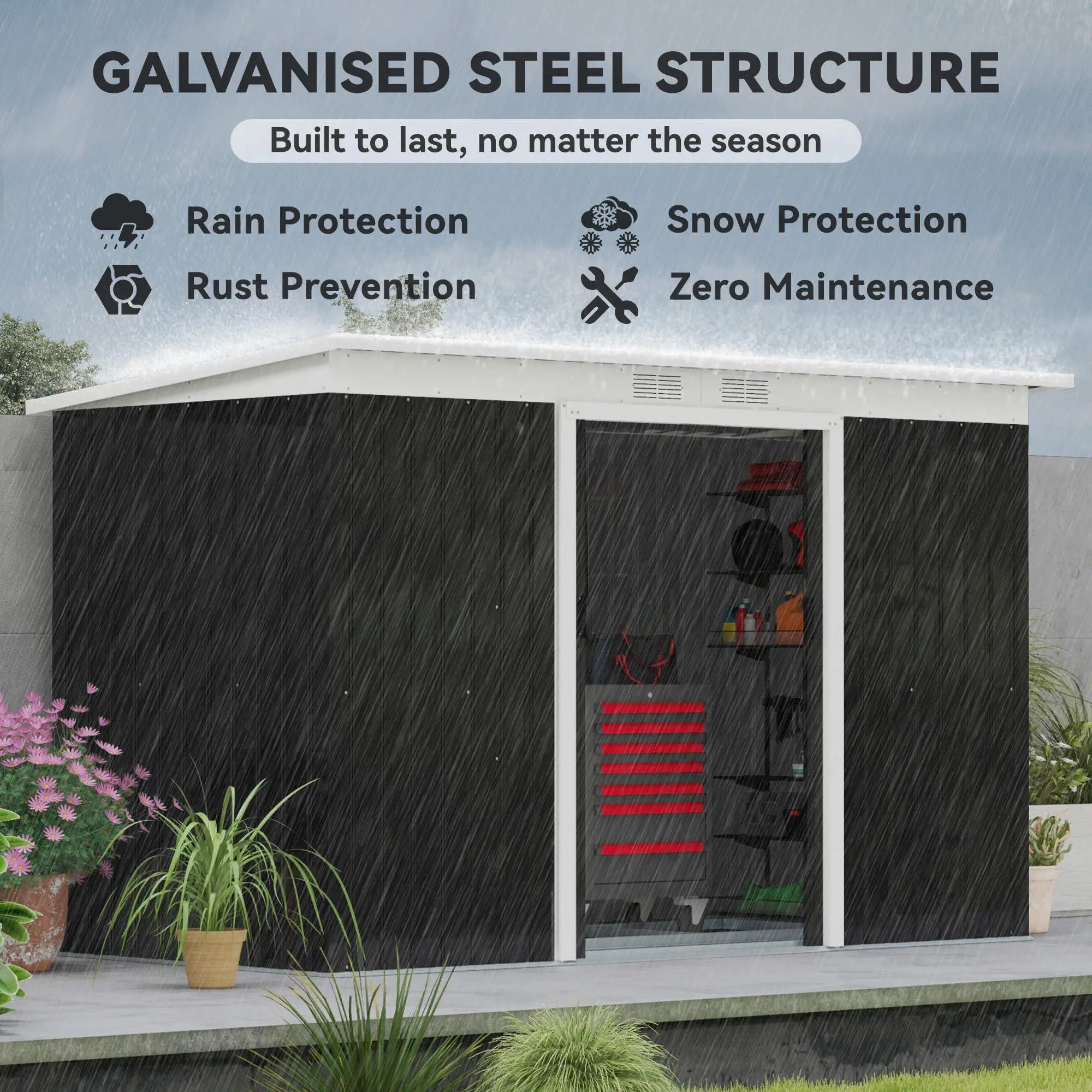 9x4 Outdoor Storage Shed, Galvanized Steel, Dark Grey Sheds at Gallery Canada