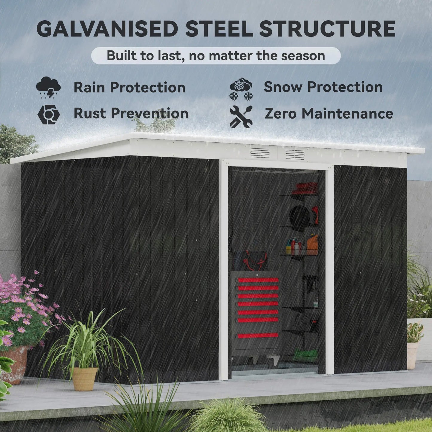 9x4 Outdoor Storage Shed, Galvanized Steel, Dark Grey Sheds at Gallery Canada
