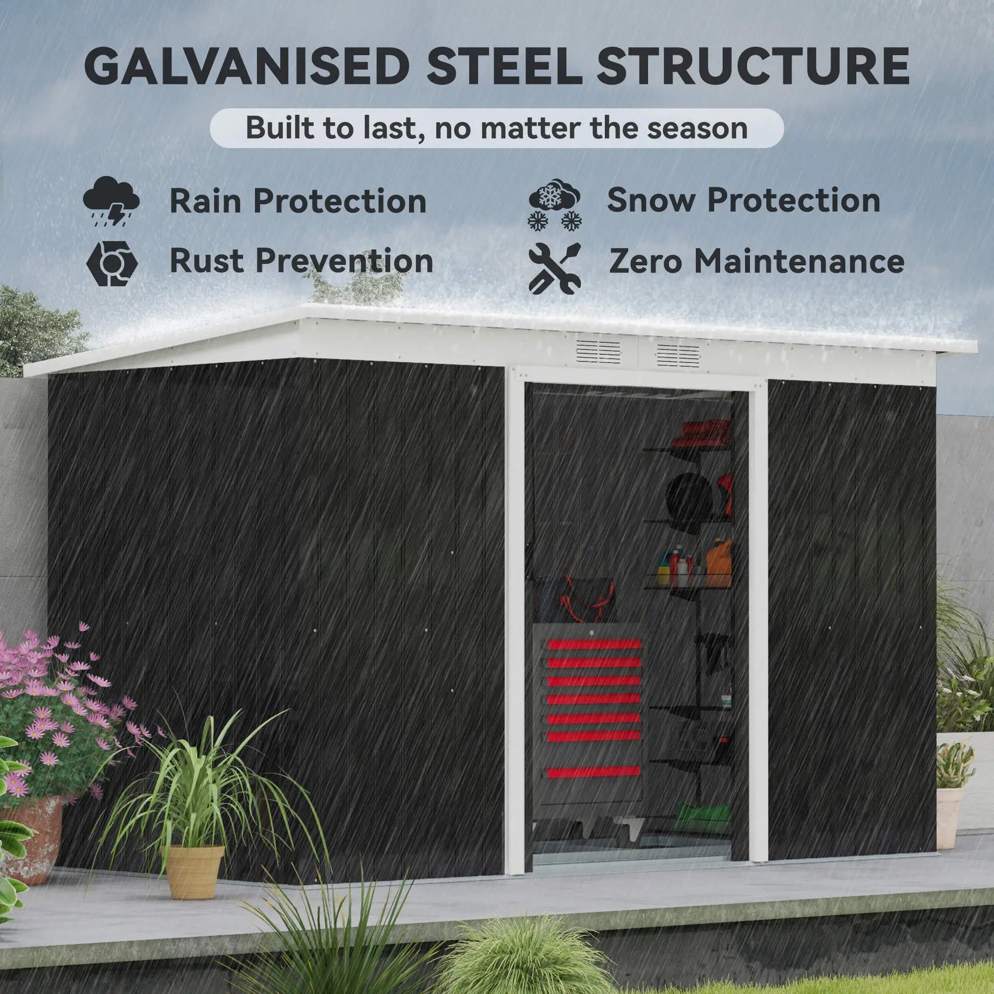 9x4 Outdoor Storage Shed, Galvanized Steel, Dark Grey Sheds at Gallery Canada