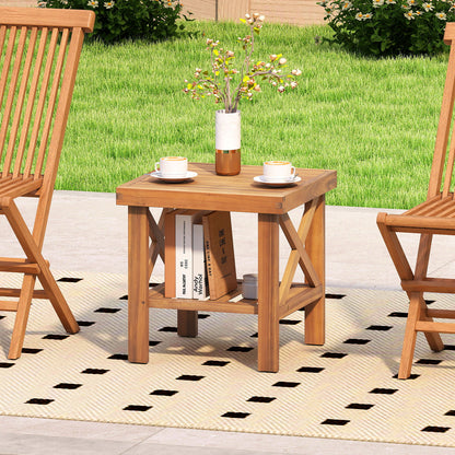 Outdoor Side Table with Storage Shelf for Small Space, Natural Patio Coffee Tables at Gallery Canada
