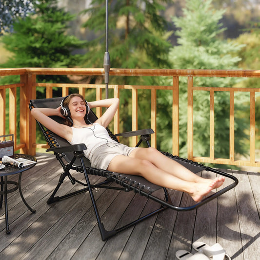 Folding Zero Gravity Chair, 5-Position Adjustable Outdoor Recliner, Black Lounger Chairs Black at Gallery Canada