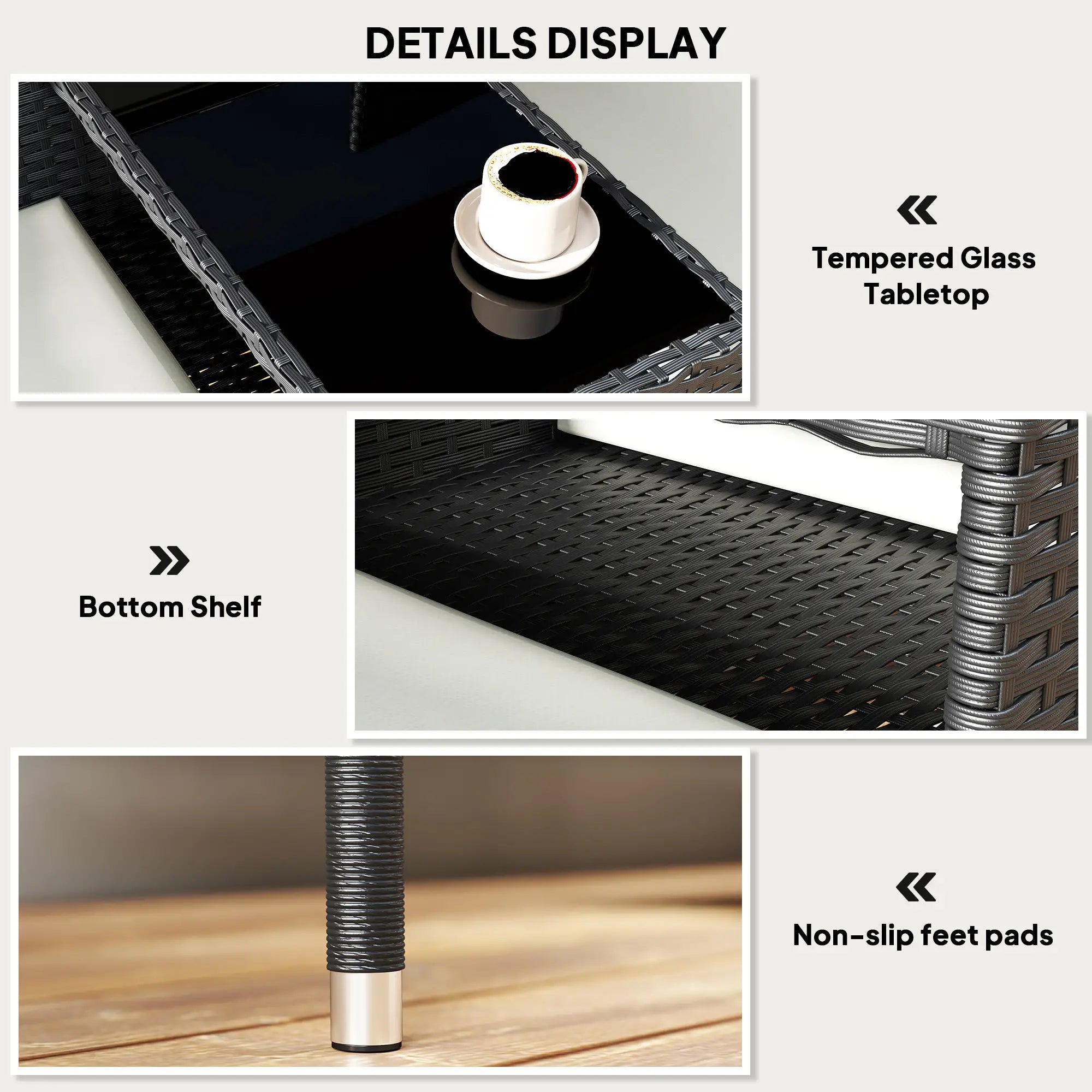 PE Rattan Loveseat with Cushion, Mid-Table, Cream White Patio Chairs at Gallery Canada