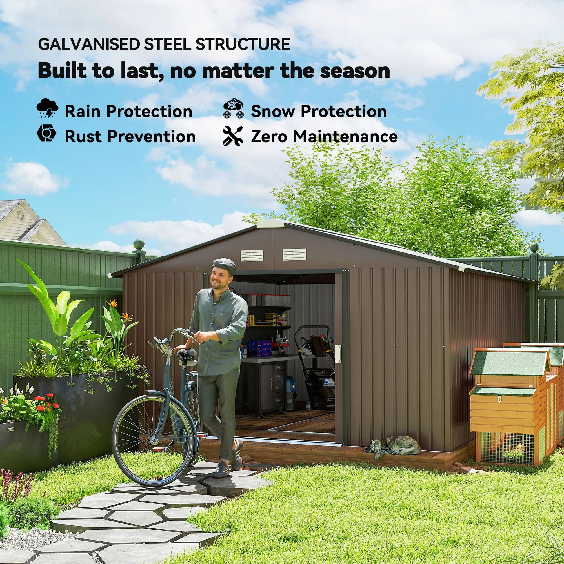 13' Metal Garden Storage Shed, Foundation Kits Included, Brown Sheds at Gallery Canada