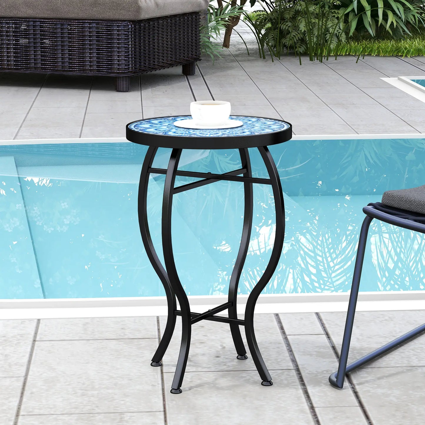 Round Outdoor Table, Patio Bistro Coffee Table, Mosaic Top, Steel Frame Patio Side Tables at Gallery Canada