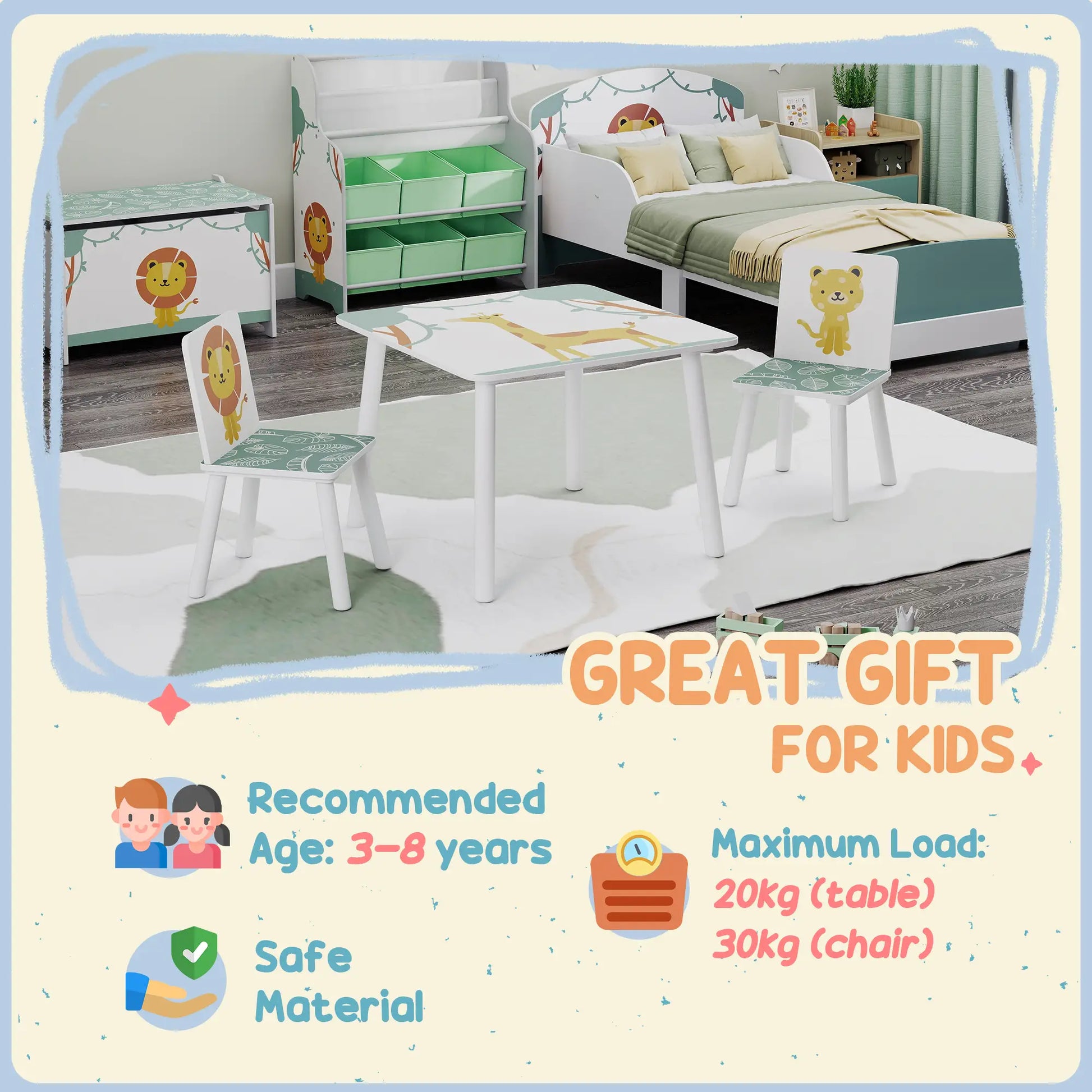 3-Piece Kids Table Chair Set Animal Pattern, Aged 3-8, Green Kids Table Sets at Gallery Canada