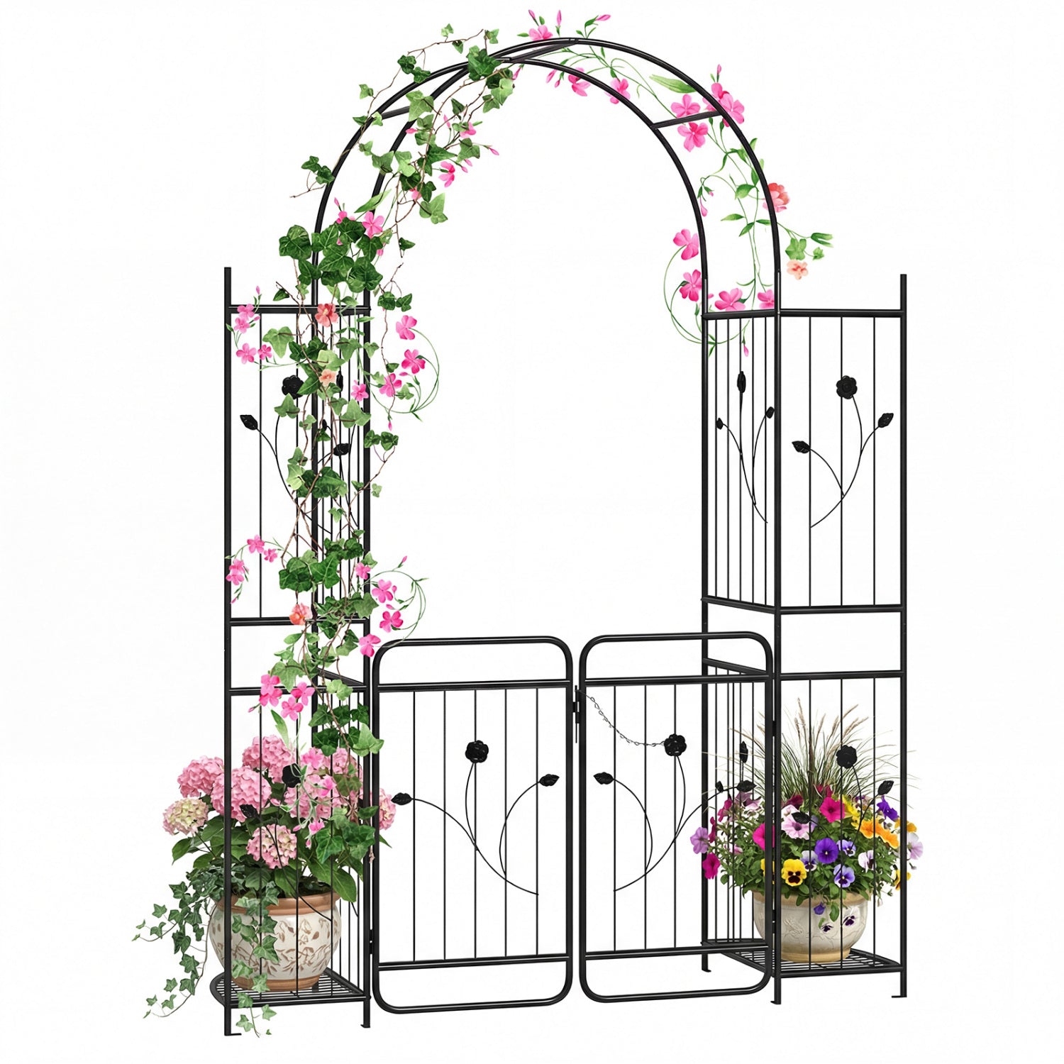 Garden Arch With Gate, Planter Shelves, Trellises, 87-Inch Plant Supports at Gallery Canada