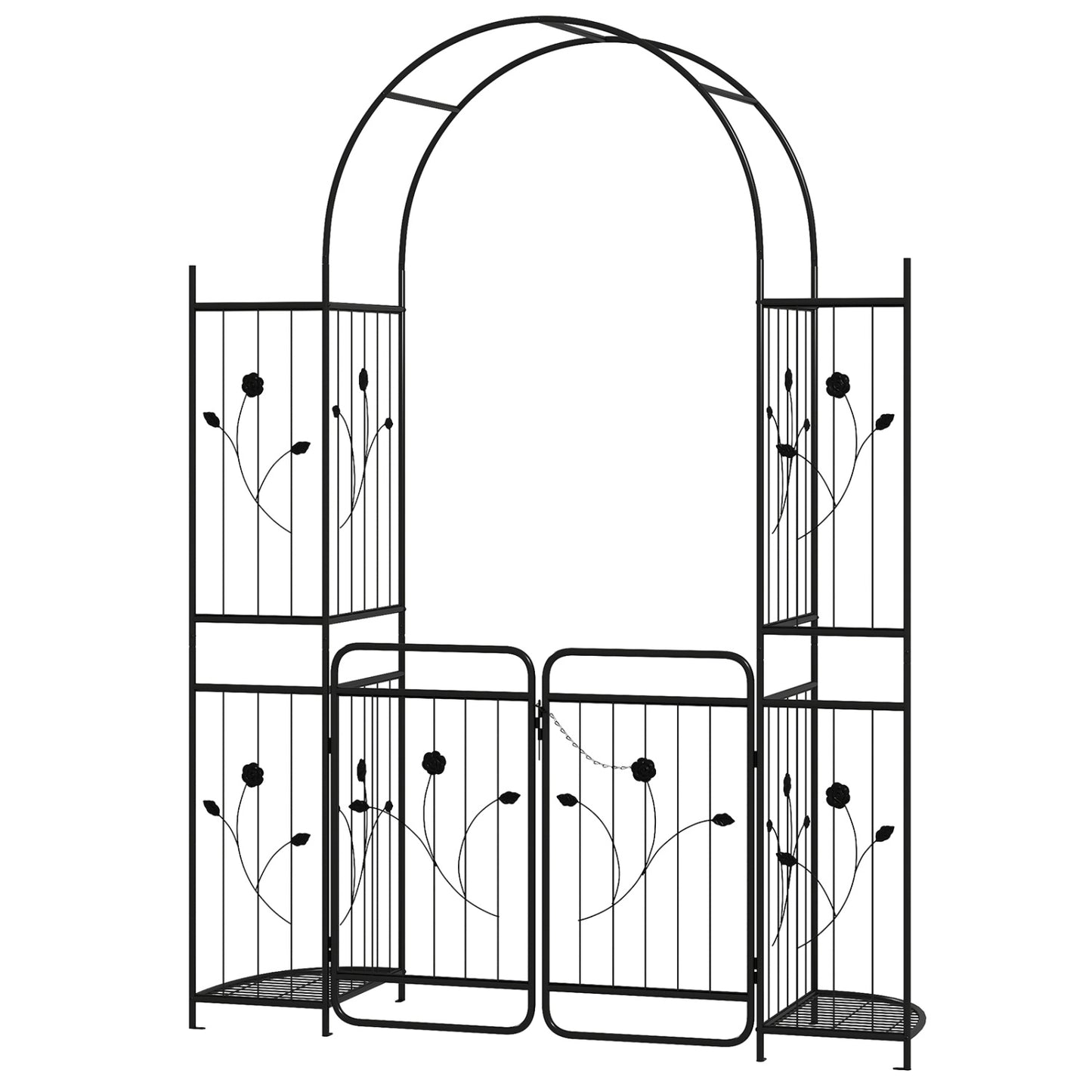 87in Tall Garden Arch with Gate, Planter Shelves, Climbing Trellises Plant Supports at Gallery Canada