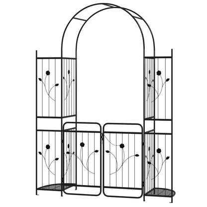 87in Tall Garden Arch with Gate, Planter Shelves, Climbing Trellises Plant Supports at Gallery Canada