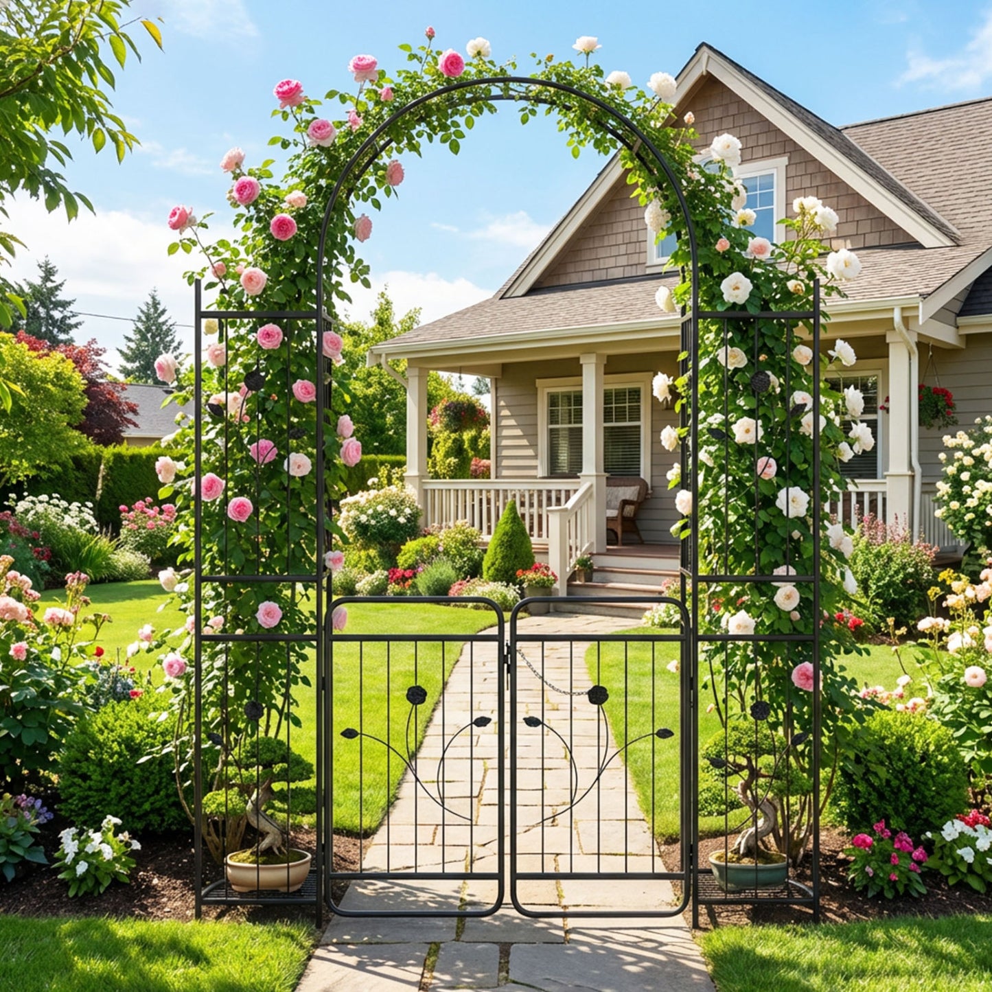 Garden Arch With Gate, Planter Shelves, Trellises, 87-Inch Plant Supports at Gallery Canada