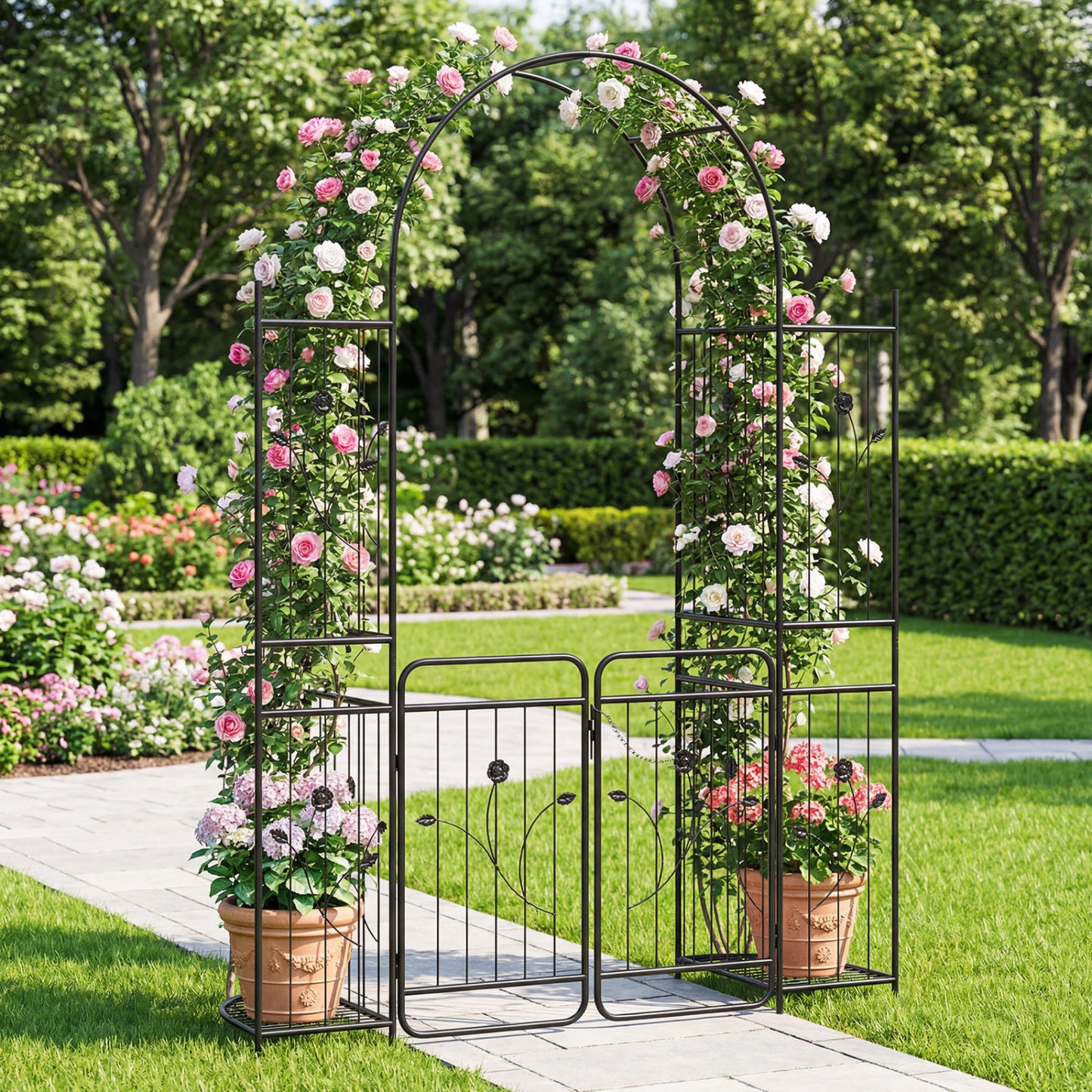 Garden Arch With Gate, Planter Shelves, Trellises, 87-Inch Plant Supports at Gallery Canada