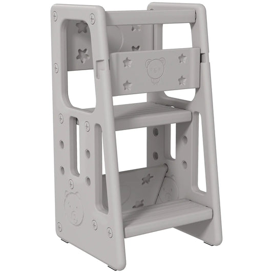 Toddler Kitchen Helper Stool, Adjustable Height, Safety Rail, Grey Toddler & Kids Step Stools Grey at Gallery Canada