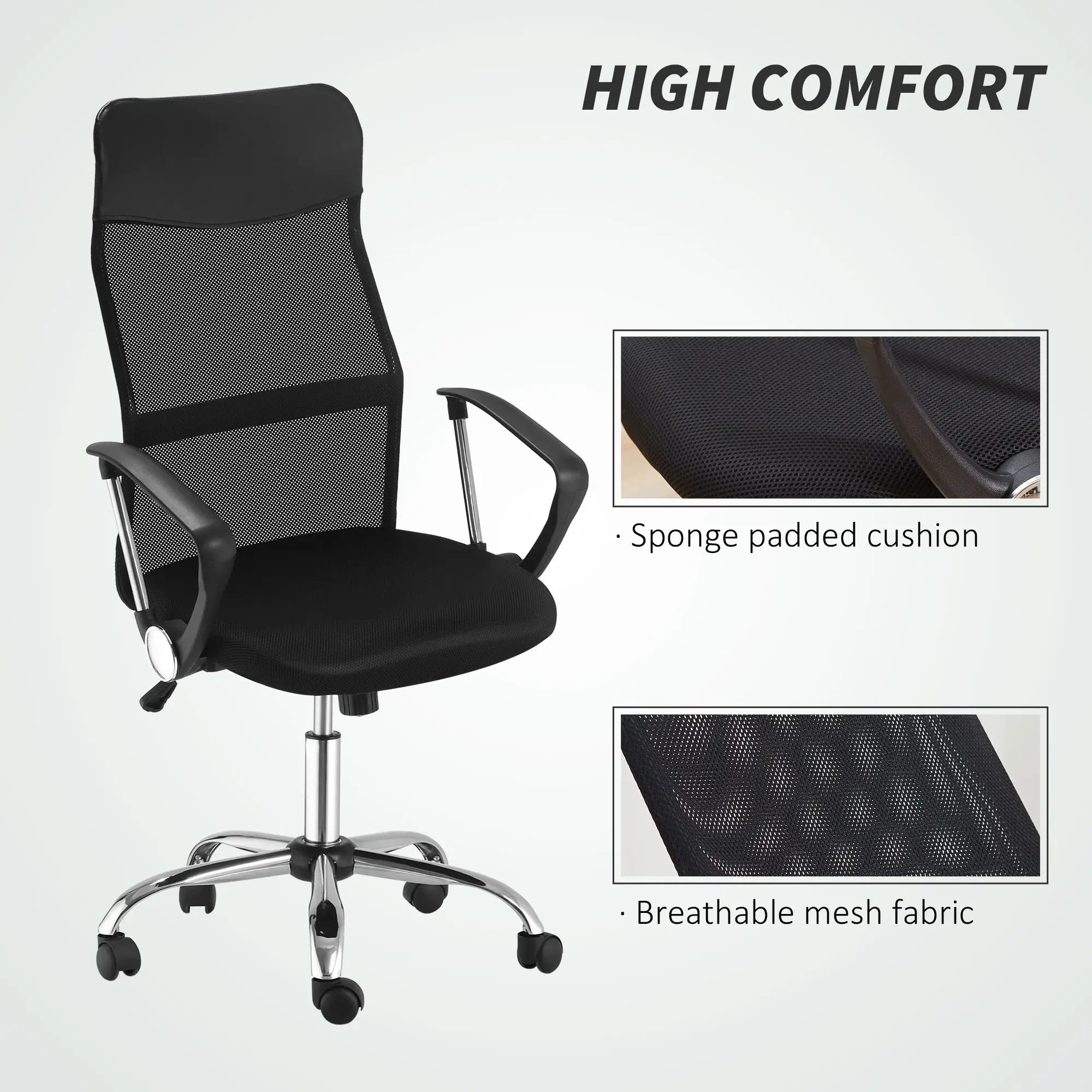 Ergonomic Mesh Office Chair, High Back, Adjustable Height, Black Task Chairs at Gallery Canada