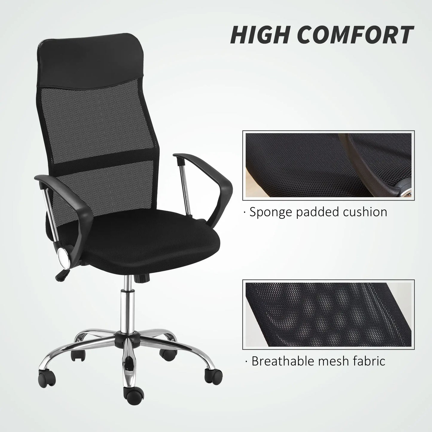 Ergonomic Mesh Office Chair, High Back, Adjustable Height, Black Task Chairs at Gallery Canada