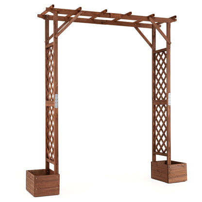 87in Tall Wooden Garden Arbor with Planter Boxes and Hanging Roof for Climbing Plants, Orange