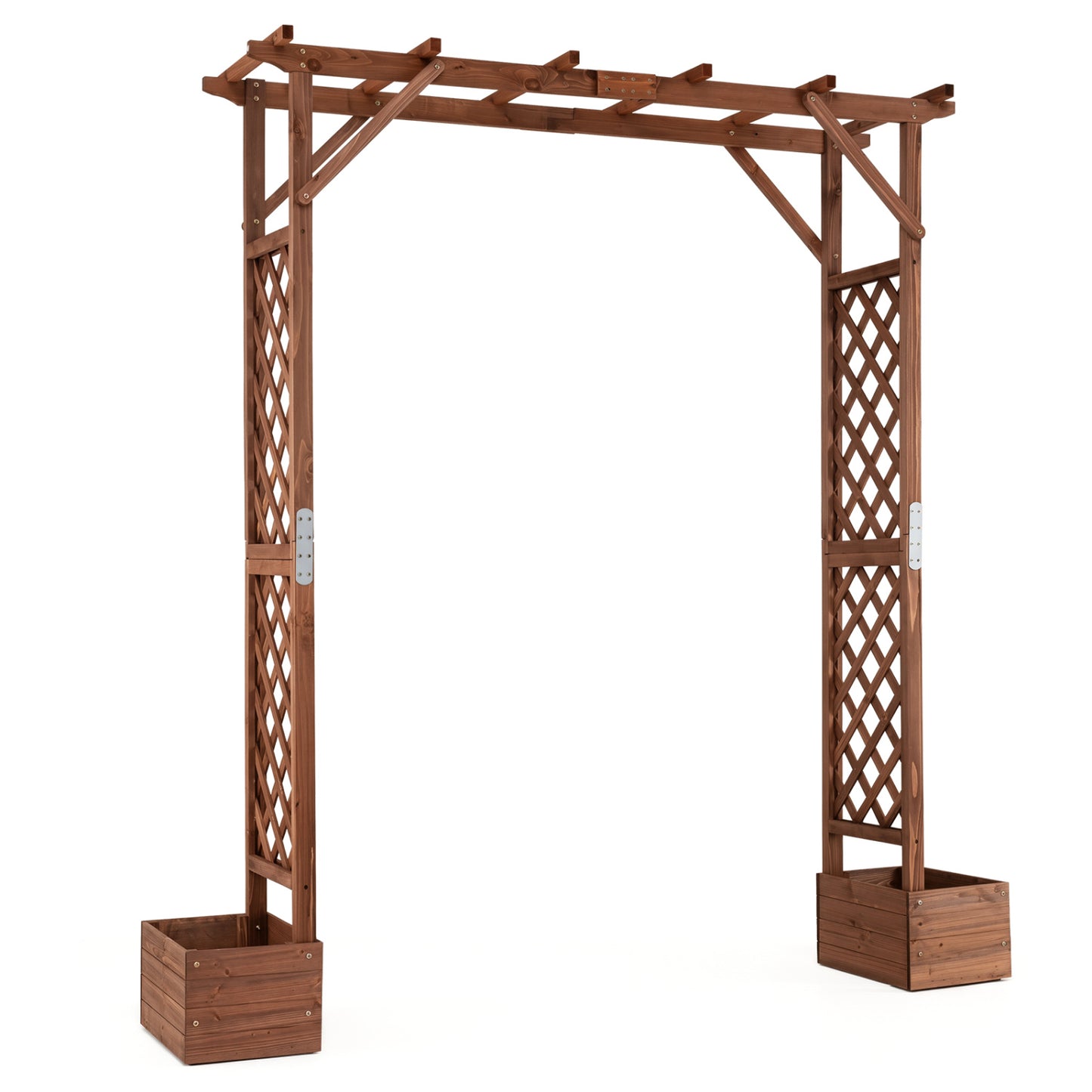87in Tall Wooden Garden Arbor with Planter Boxes and Hanging Roof for Climbing Plants, Orange Outdoor Decor Orange at Gallery Canada
