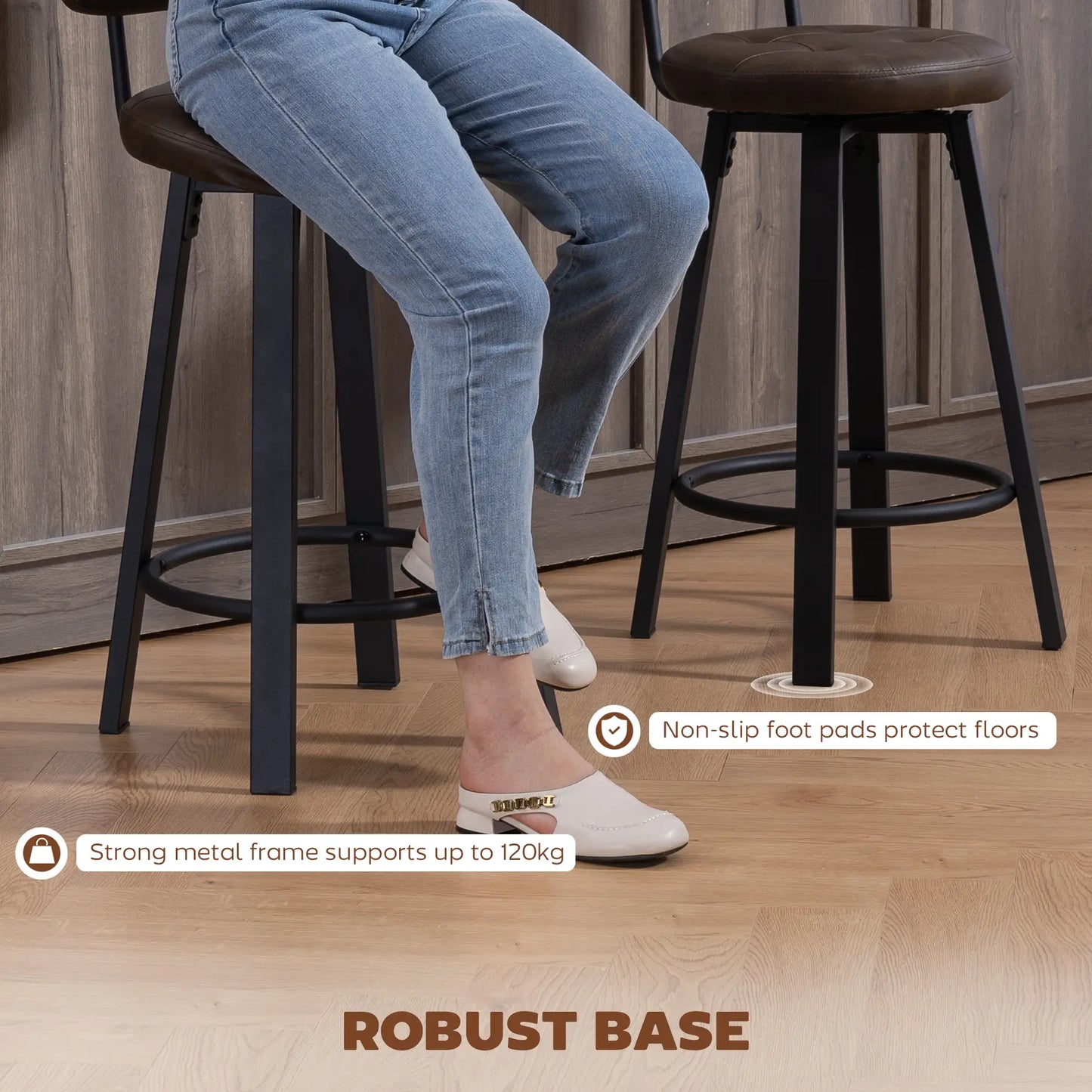 Upholstered Bar Stools Set Of 2, With Footrest And Backrest, Brown Bar Stools at Gallery Canada