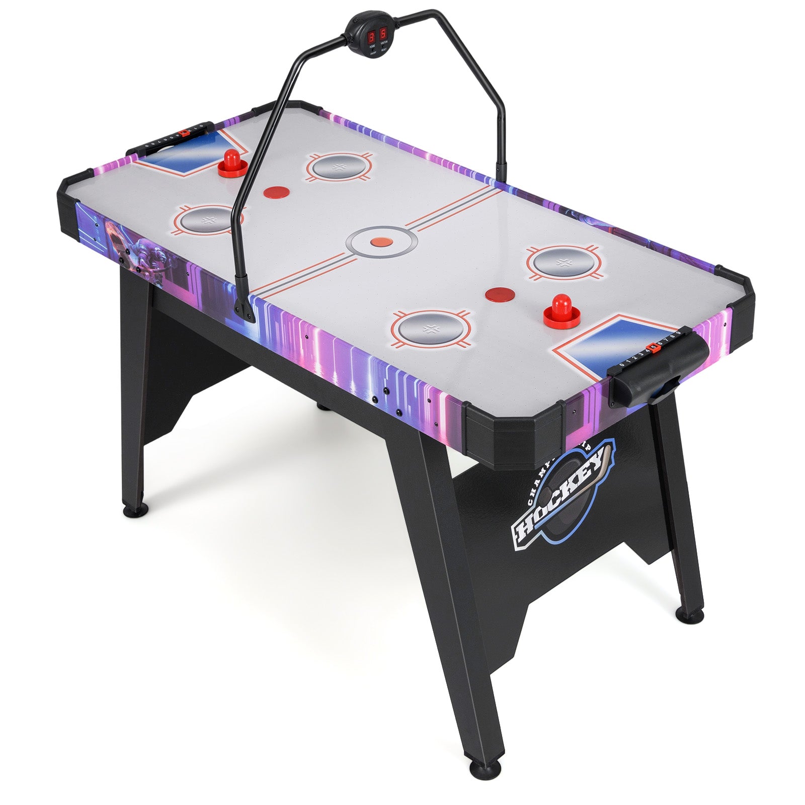 56 Inch Air Hockey Table, LED Digital Scoreboard, 12V Motor, White Game Room White at Gallery Canada