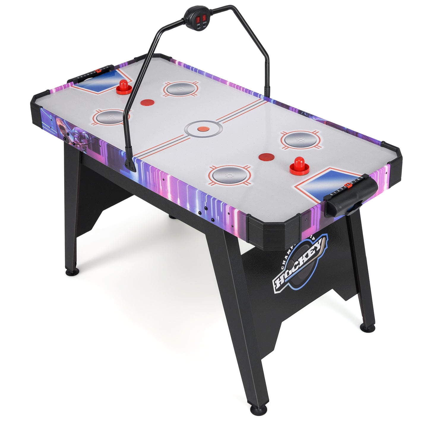 56 Inch Air Hockey Table, LED Digital Scoreboard, 12V Motor, White Game Room White at Gallery Canada