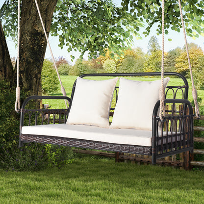 880LBS Wicker Hanging Porch Swing With Cushions, White Porch Swings at Gallery Canada