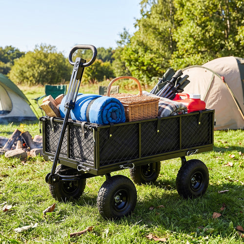 880 Lbs Utility Wagon, Flatbed With Removable Oxford Cloth Liner, Black