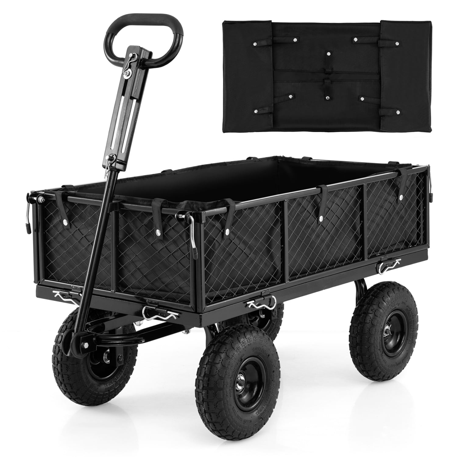 880 Lbs Utility Wagon, Flatbed With Removable Oxford Cloth Liner, Black Garden Carts Black at Gallery Canada