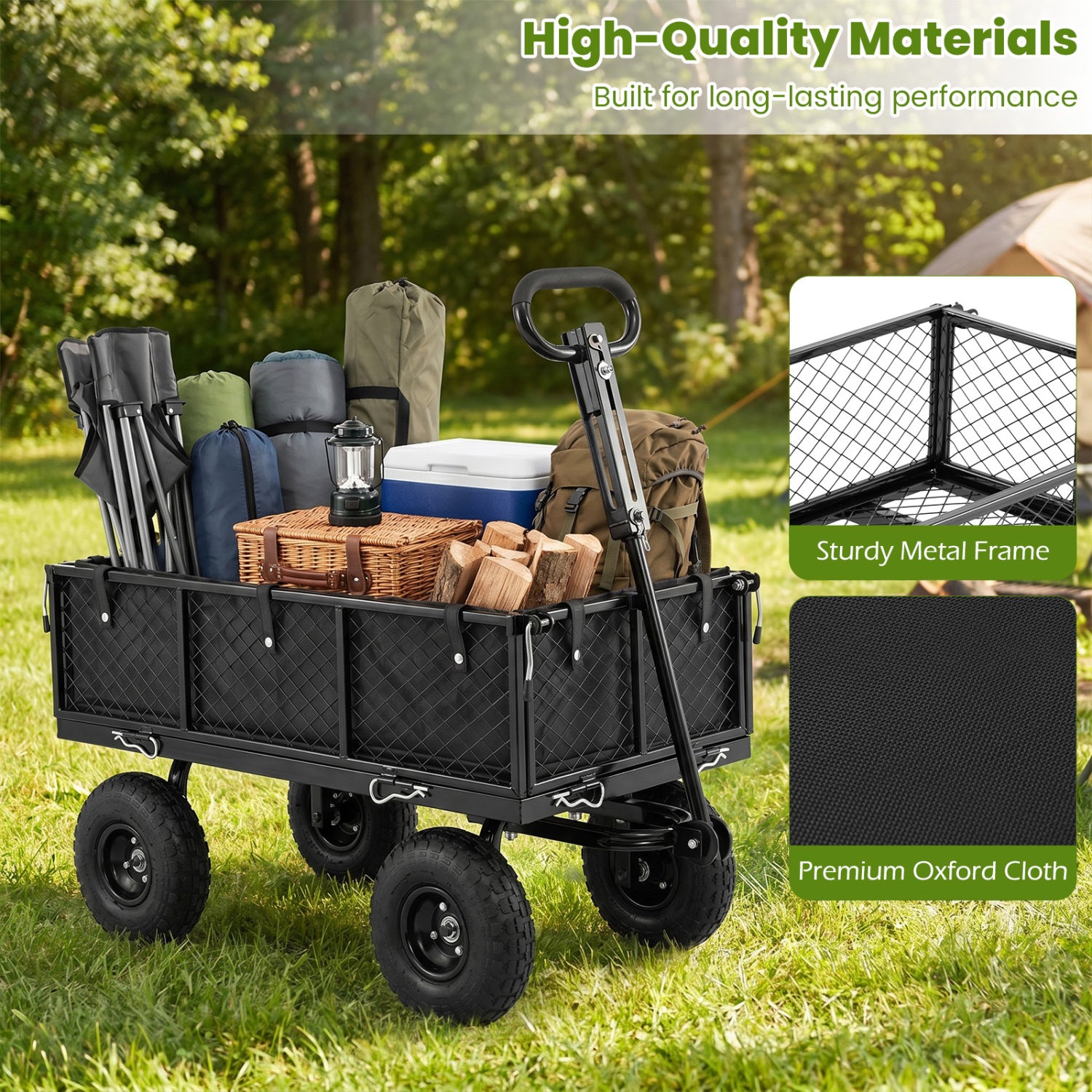 880 Lbs Utility Wagon, Flatbed With Removable Oxford Cloth Liner, Black Garden Carts at Gallery Canada