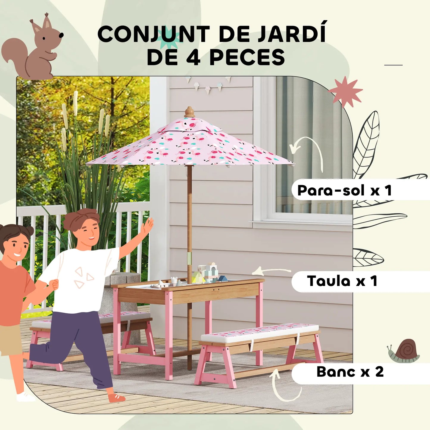 Kids Picnic Table With Bench, Removable Umbrella, Flamingo Theme, Pink Kids Outdoor Furniture at Gallery Canada