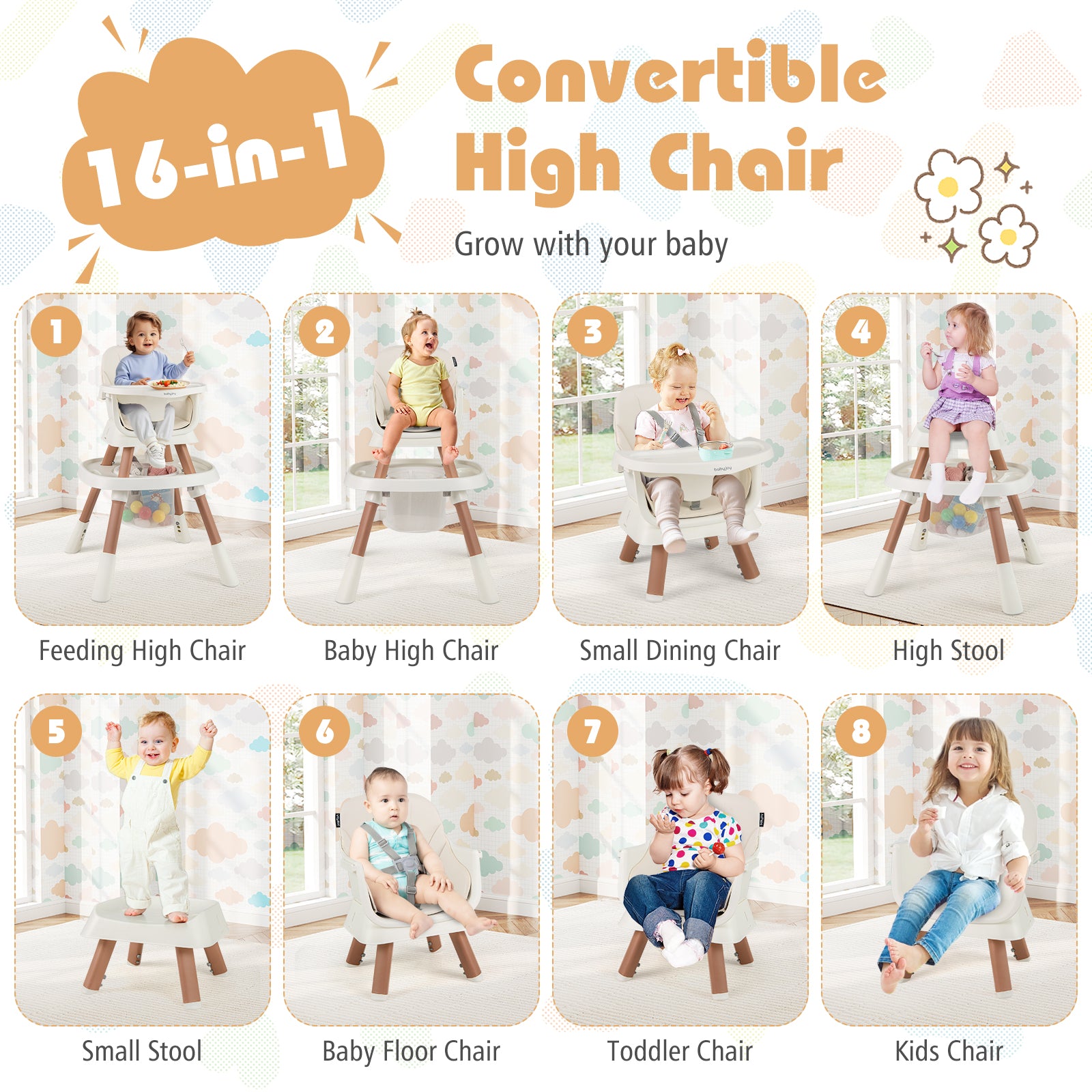 16-in-1 Baby High Chair with Activity Center and Booster Seat for Babies and Toddlers, White High Chairs at Gallery Canada