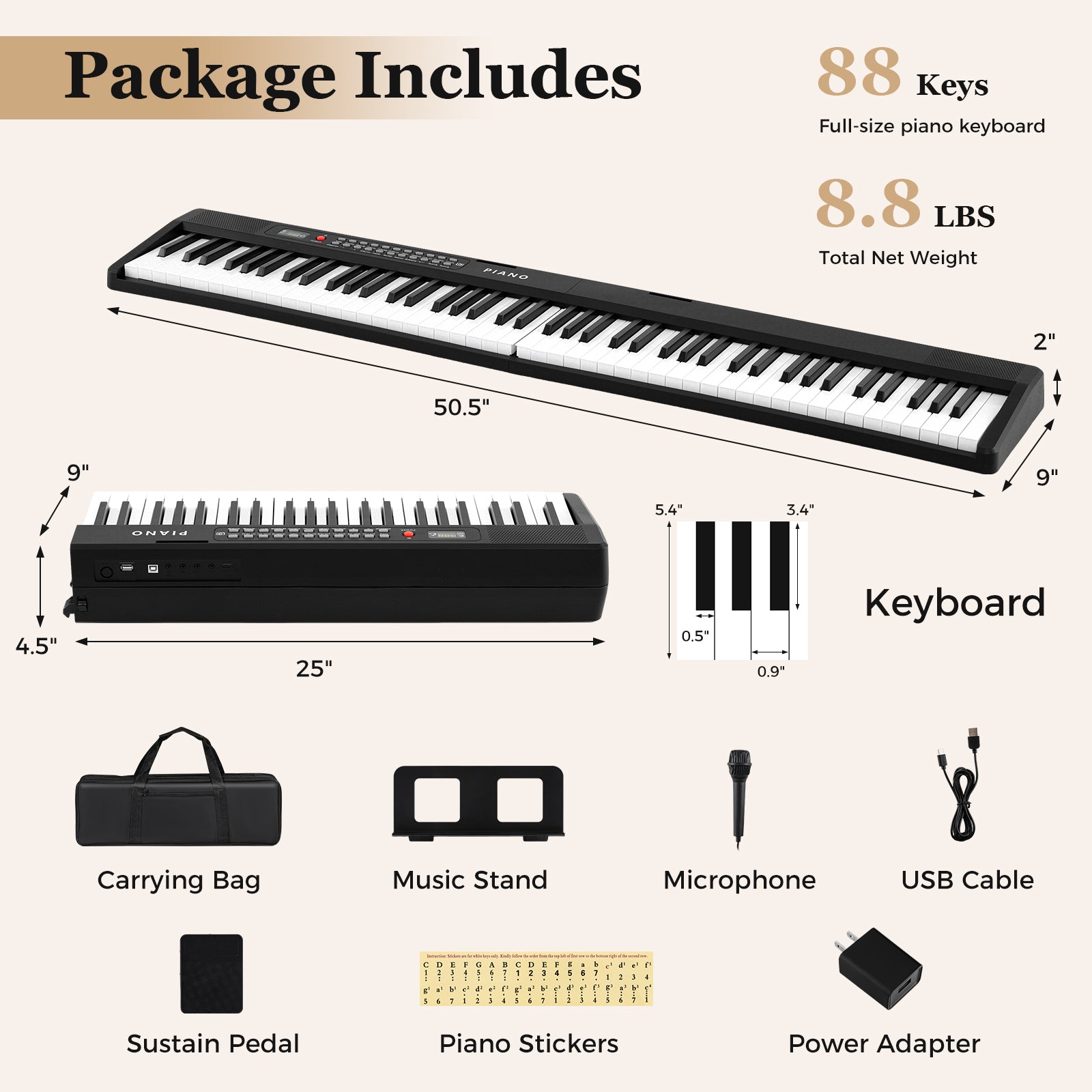 88 Key Foldable Piano Keyboard Portable Semi Weighted Electric Piano, Black Pianos & Keyboards at Gallery Canada