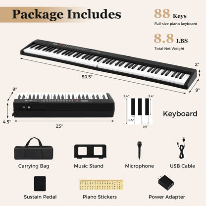 88 Key Foldable Piano Keyboard Portable Semi Weighted Electric Piano, Black Pianos & Keyboards at Gallery Canada