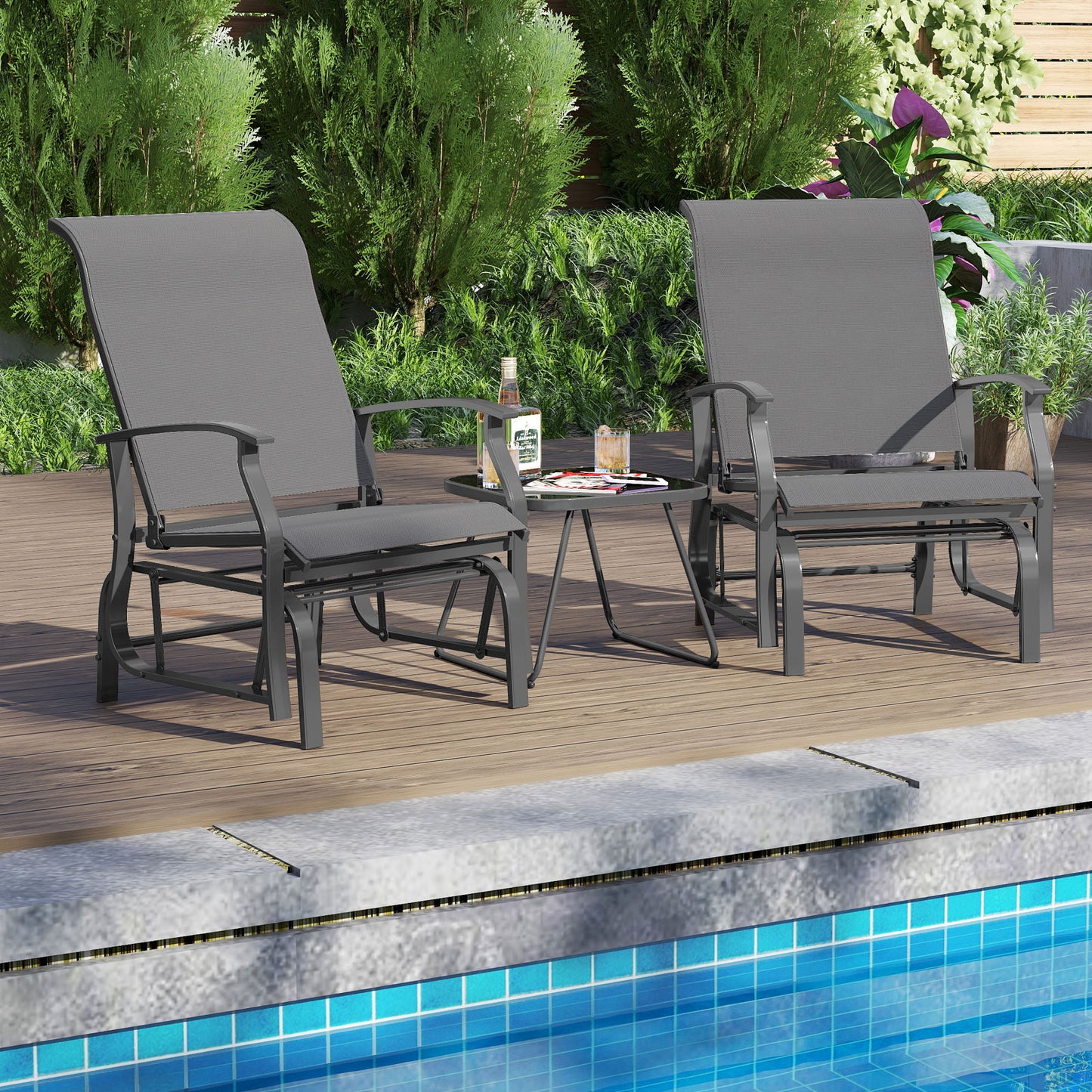 Outdoor Glider Chairs Set of 2 with Ergonomic Backrest and Seat, Gray Patio Rocking Chairs & Gliders at Gallery Canada