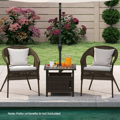 Outdoor Side Table with 1.93" Umbrella Hole All-Weather PE Wicker Patio Umbrella Table, Brown Patio Coffee Tables at Gallery Canada