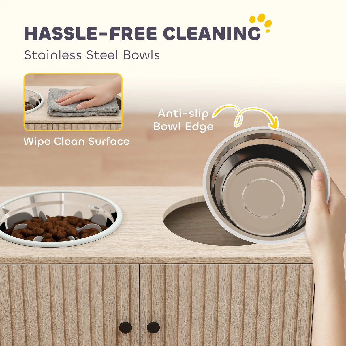 Raised Dog Bowls, Slow Feeder, 2 Stainless Steel Bowls Non-Slip, Oak Dog Bowls at Gallery Canada