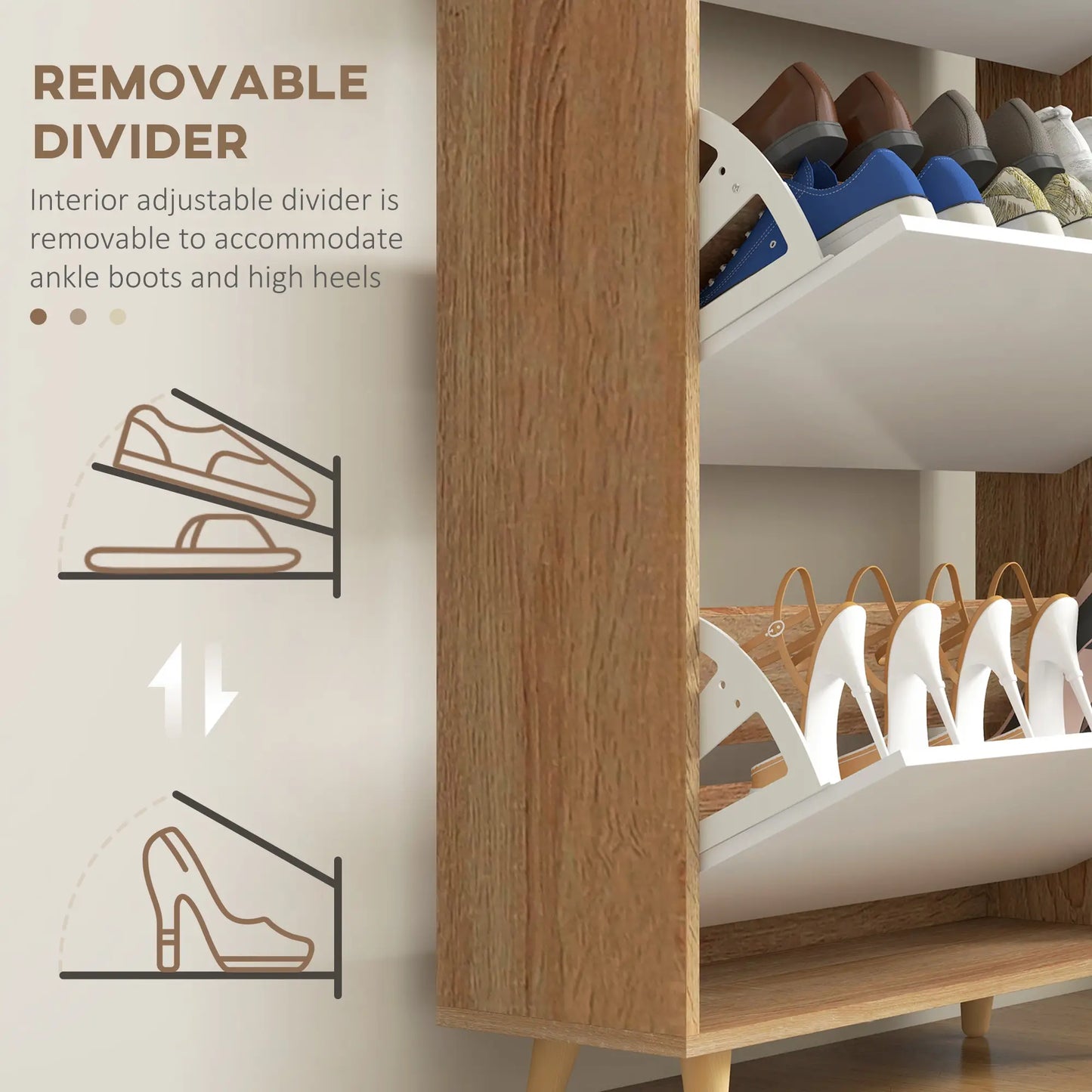 Slim Shoe Storage Cabinet, 3 Flip Drawers, Adjustable Shelves, 18-24 Pairs, White Shoe Storage Cabinets & Racks at Gallery Canada