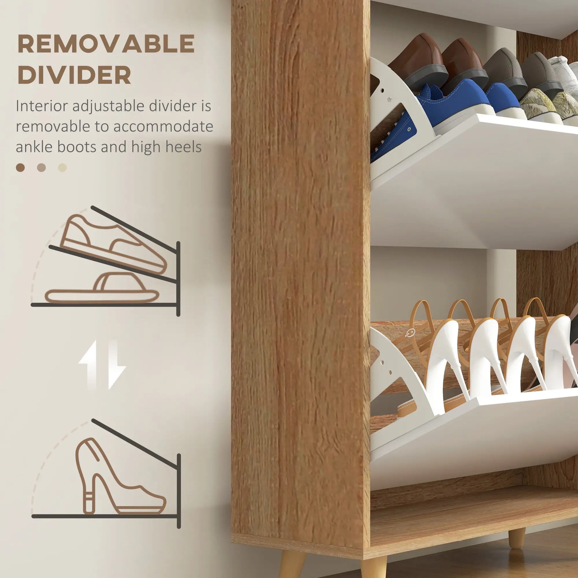 Slim Shoe Storage Cabinet, 3 Flip Drawers, Adjustable Shelves, 18-24 Pairs, White Shoe Storage Cabinets & Racks at Gallery Canada