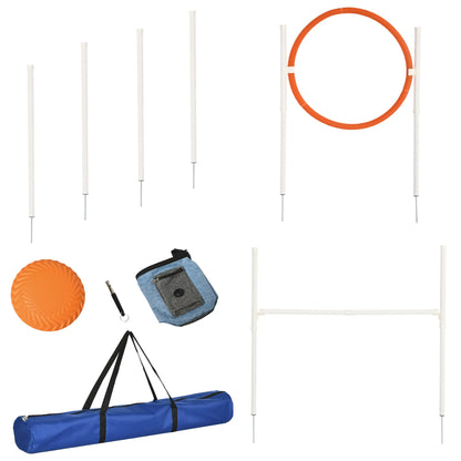5 Pcs Dog Agility Training Set, Disc, Whistle, Weave Poles, Jump Poles, Food Bag, Carry Bag Dog Agility Training Equipment White, Blue, Red, Orange at Gallery Canada