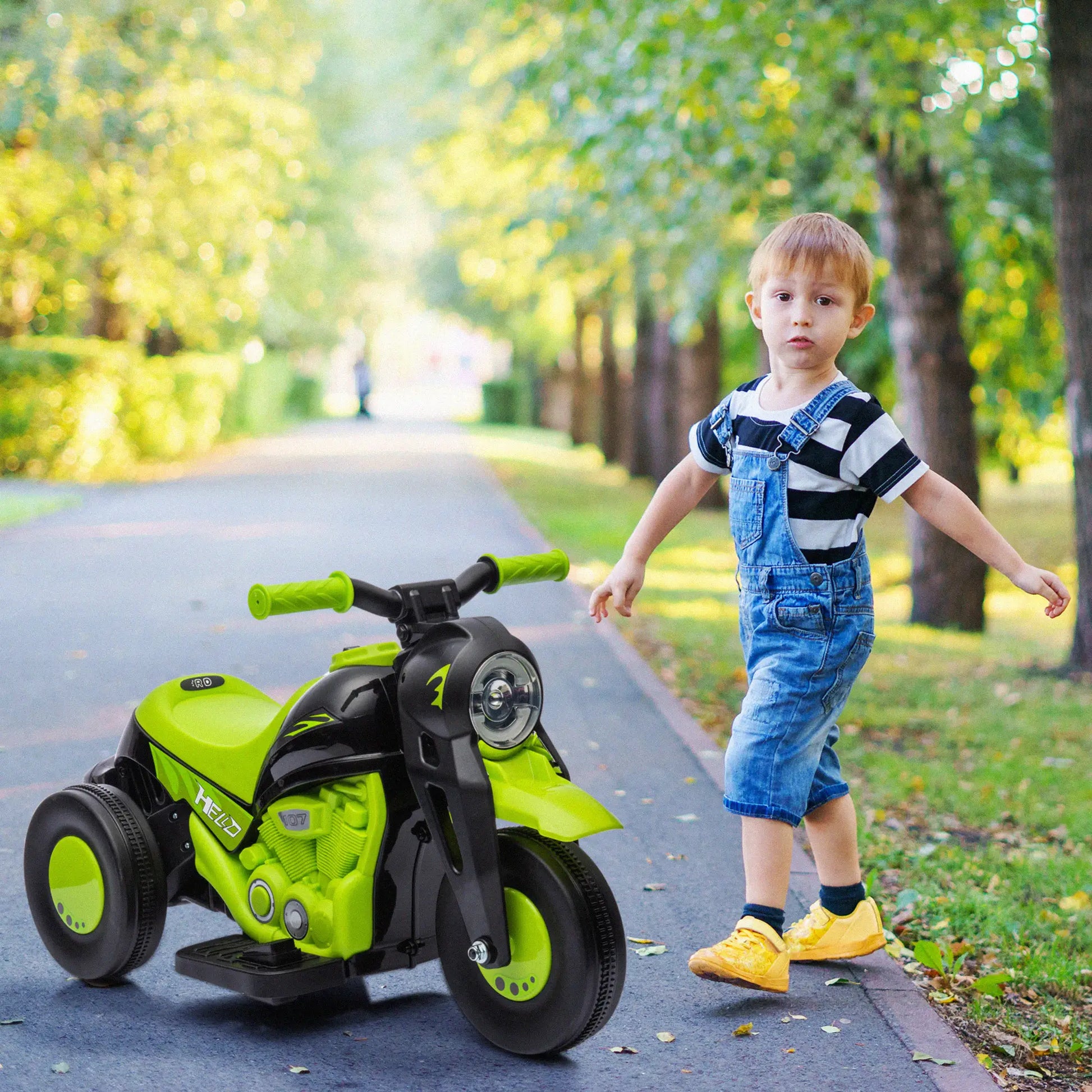 Electric Motorcycle for Kids, 6V, LED Headlight, Music, Pedal, Green Electric Motorcycles at Gallery Canada
