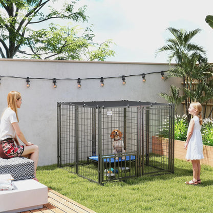 Outdoor Dog Run, Adjustable Rotatable Bowls, Sun-Shade Cover, 4.6' x 4.6' x 3.7' Houses, Kennels & Pens at Gallery Canada