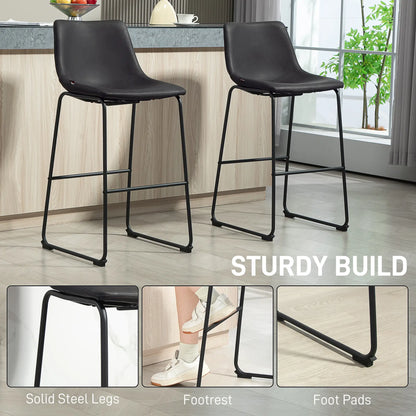 Vintage PU Leather Counter Height Bar Stools, Set of 2, Dark Brown Bar Stools at Gallery Canada