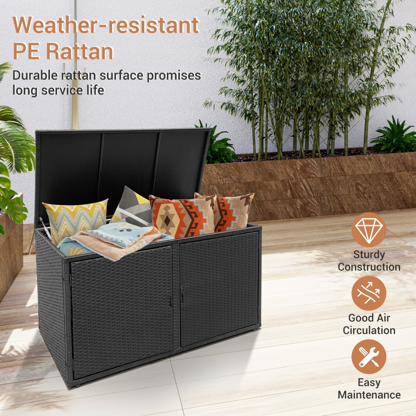 88 Gallon Rattan Storage Container Box, Black Sheds & Outdoor Storage at Gallery Canada