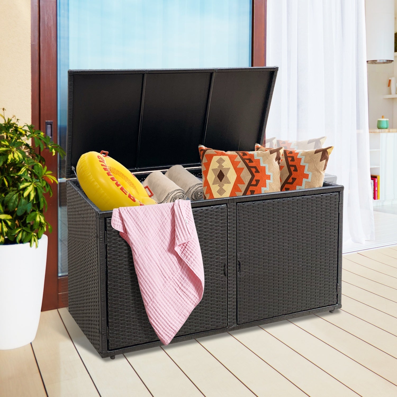 88 Gallon Rattan Storage Container Box, Black Sheds & Outdoor Storage at Gallery Canada